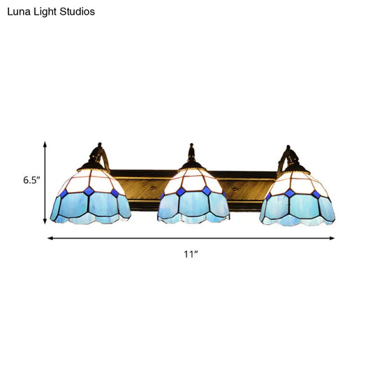 Mediterranean Dome Stained Glass Vanity Lighting With 3 Lights - Aged Brass Wall Sconce