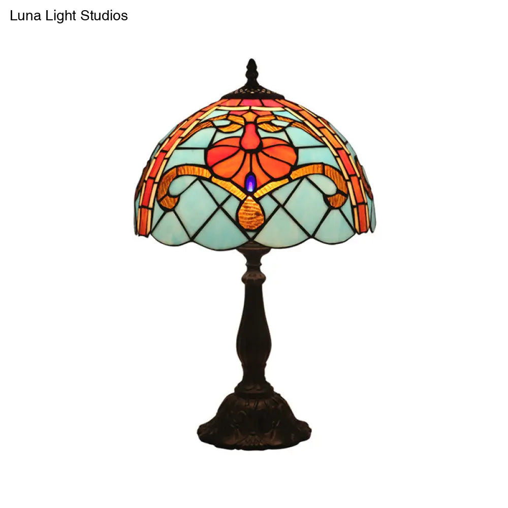 Mediterranean Dragonfly/Star/Tulip Stained Glass Table Lamp In Bronze For Bedside