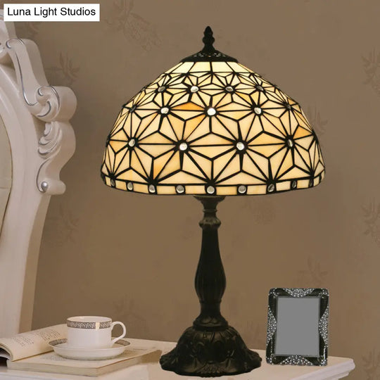 Mediterranean Dragonfly/Star/Tulip Stained Glass Table Lamp In Bronze For Bedside