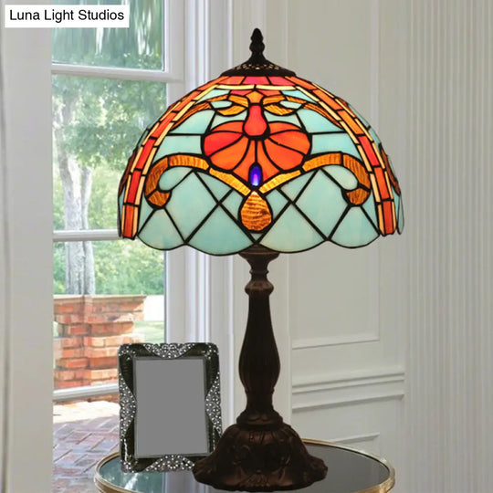 Mediterranean Dragonfly/Star/Tulip Stained Glass Table Lamp In Bronze For Bedside