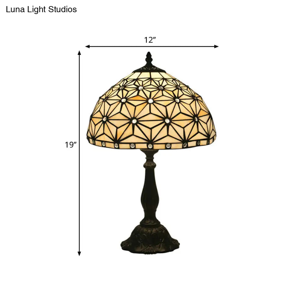 Mediterranean Dragonfly/Star/Tulip Stained Glass Table Lamp In Bronze For Bedside