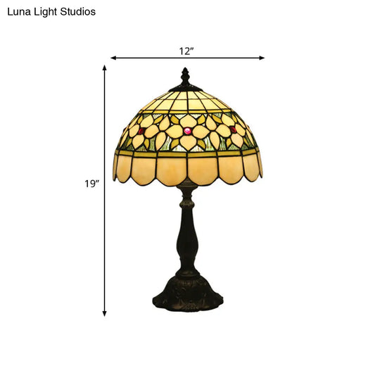 Mediterranean Dragonfly/Star/Tulip Stained Glass Table Lamp In Bronze For Bedside