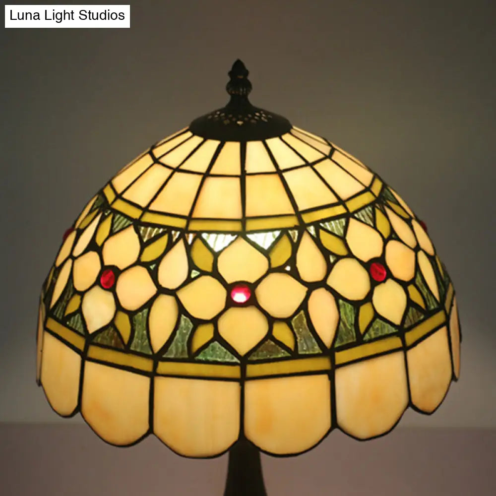 Mediterranean Dragonfly/Star/Tulip Stained Glass Table Lamp In Bronze For Bedside