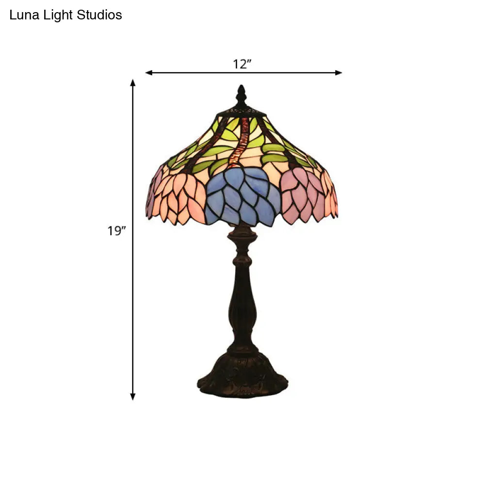 Mediterranean Dragonfly/Star/Tulip Stained Glass Table Lamp In Bronze For Bedside