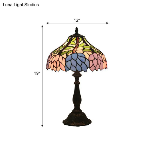 Mediterranean Dragonfly/Star/Tulip Stained Glass Table Lamp In Bronze For Bedside