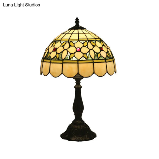 Mediterranean Dragonfly/Star/Tulip Stained Glass Table Lamp In Bronze For Bedside