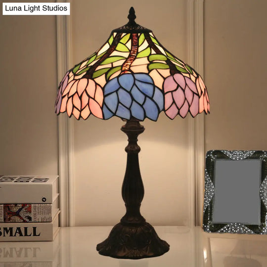 Mediterranean Dragonfly/Star/Tulip Stained Glass Table Lamp In Bronze For Bedside