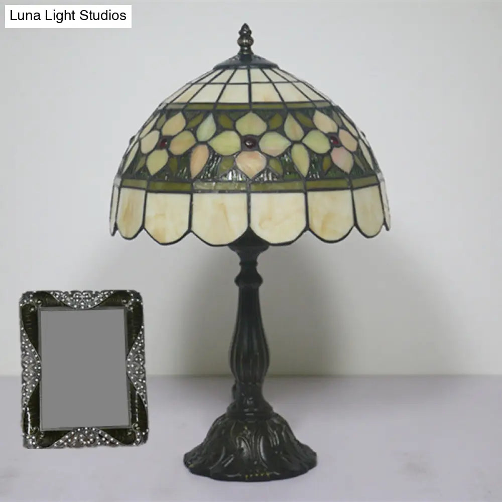 Mediterranean Dragonfly/Star/Tulip Stained Glass Table Lamp In Bronze For Bedside