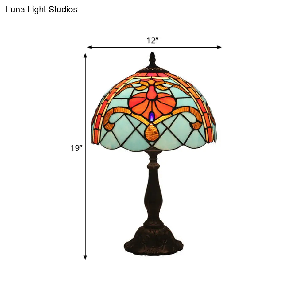 Mediterranean Dragonfly/Star/Tulip Stained Glass Table Lamp In Bronze For Bedside