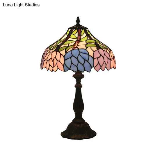 Mediterranean Dragonfly/Star/Tulip Stained Glass Table Lamp In Bronze For Bedside