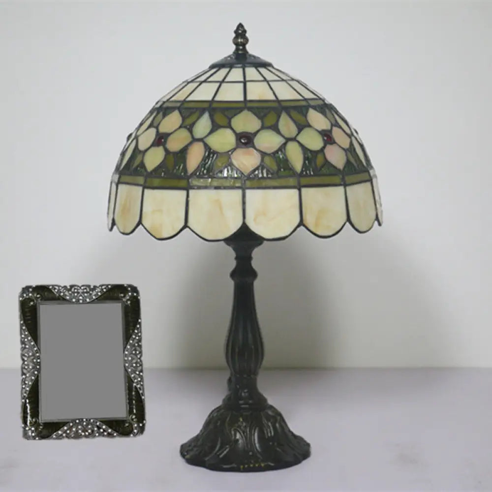 Mediterranean Dragonfly/Star/Tulip Stained Glass Table Lamp In Bronze For Bedside / Beige