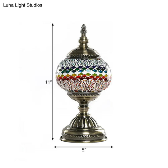 Mediterranean Global Orange/Red And Blue Stained Glass Table Lamp: Perfect Bedroom Night Light