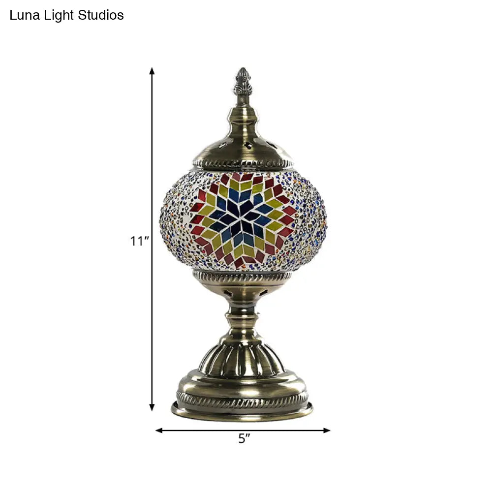 Mediterranean Global Orange/Red And Blue Stained Glass Table Lamp: Perfect Bedroom Night Light