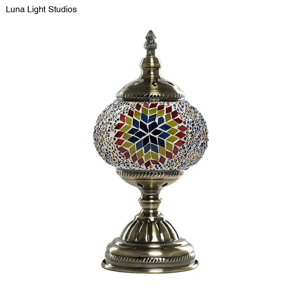 Mediterranean Global Orange/Red And Blue Stained Glass Table Lamp: Perfect Bedroom Night Light