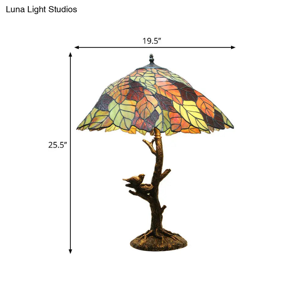 Mediterranean Leaf Stained Glass Table Lamp - Brass Finish Indoor Lighting