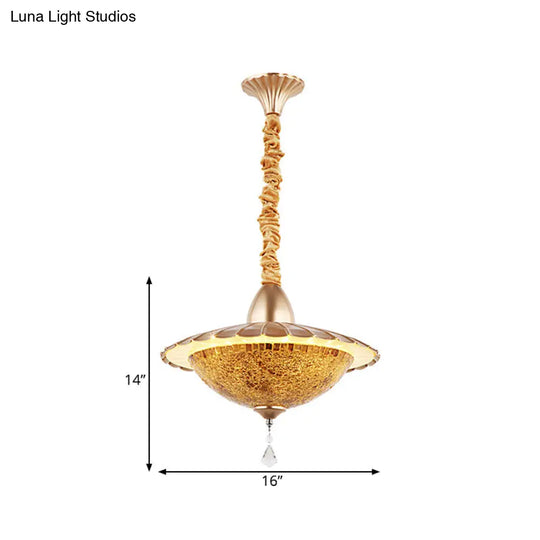 White Cut Glass Led Bowl Chandelier With Crystal Droplet - Mediterranean Suspension Pendant