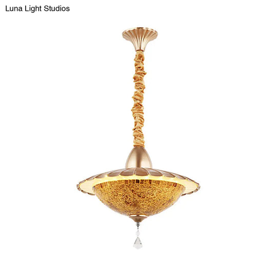 White Cut Glass Led Bowl Chandelier With Crystal Droplet - Mediterranean Suspension Pendant / D