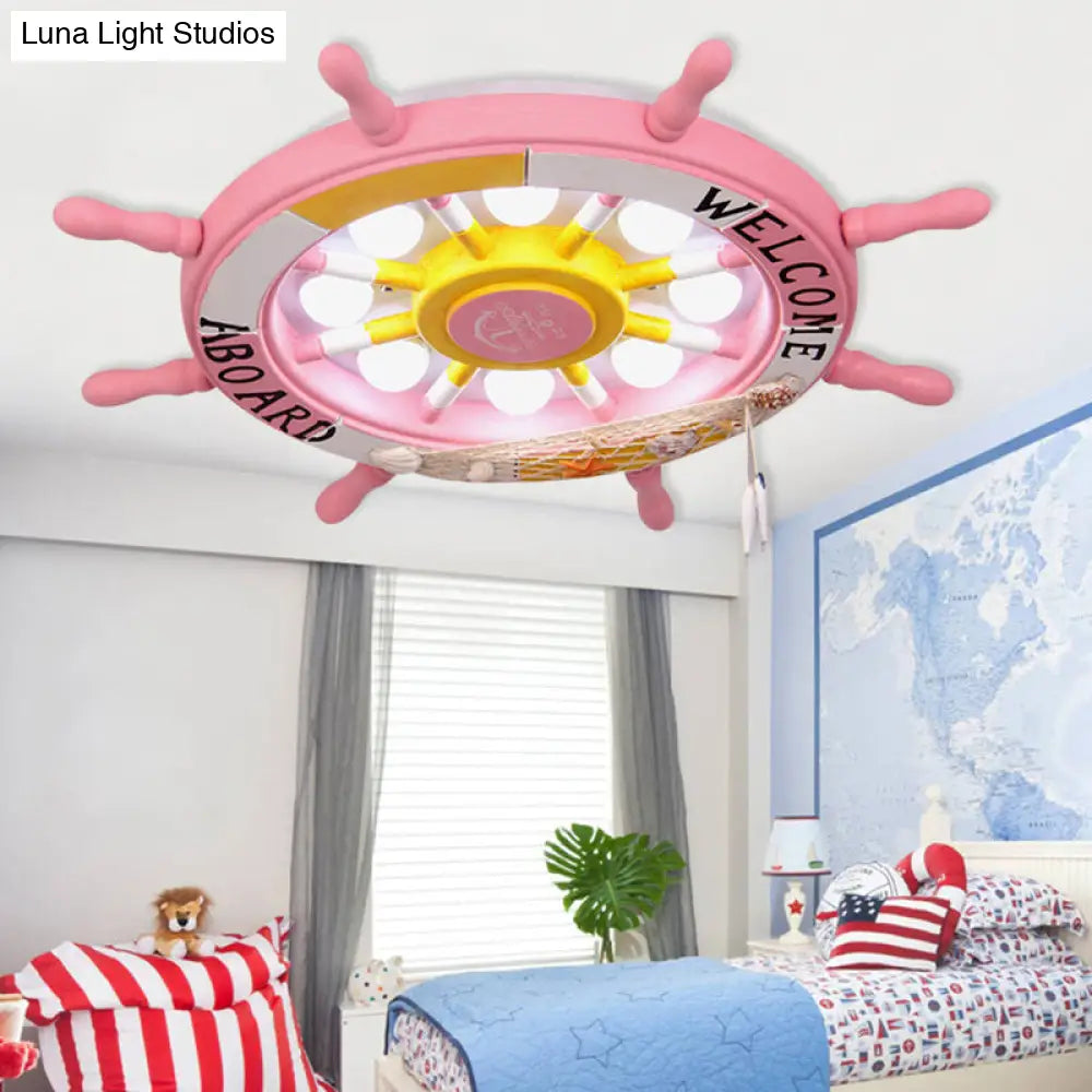 Mediterranean Led Pirate Ship Rudder Ceiling Lamp For Kids Bedroom