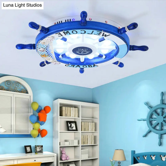 Mediterranean Led Pirate Ship Rudder Ceiling Lamp For Kids Bedroom Blue / 18