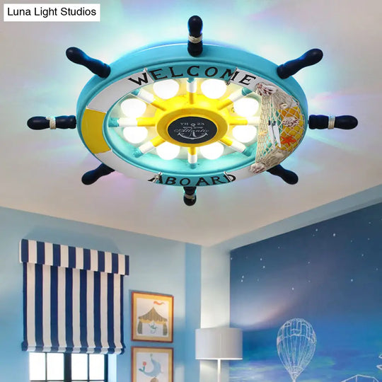 Mediterranean Led Pirate Ship Rudder Ceiling Lamp For Kids Bedroom Yellow / 18