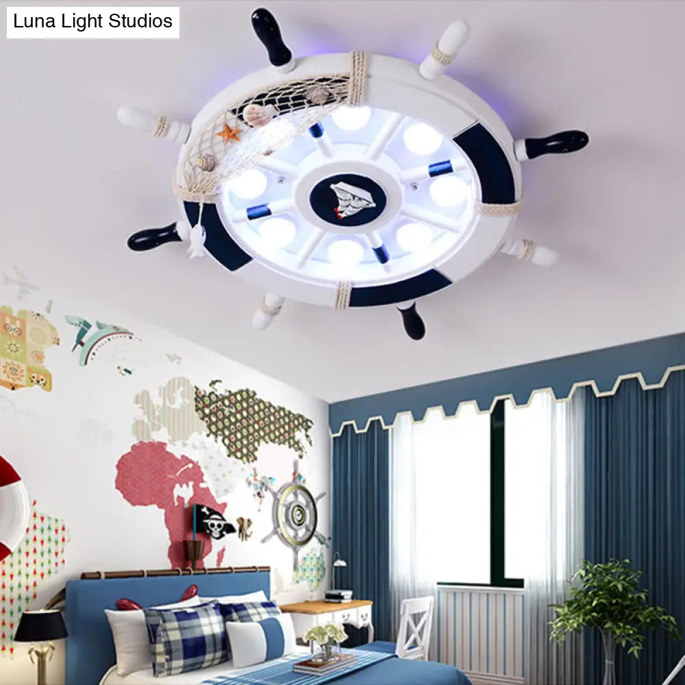 Mediterranean Led Pirate Ship Rudder Ceiling Lamp For Kids Bedroom White / 18