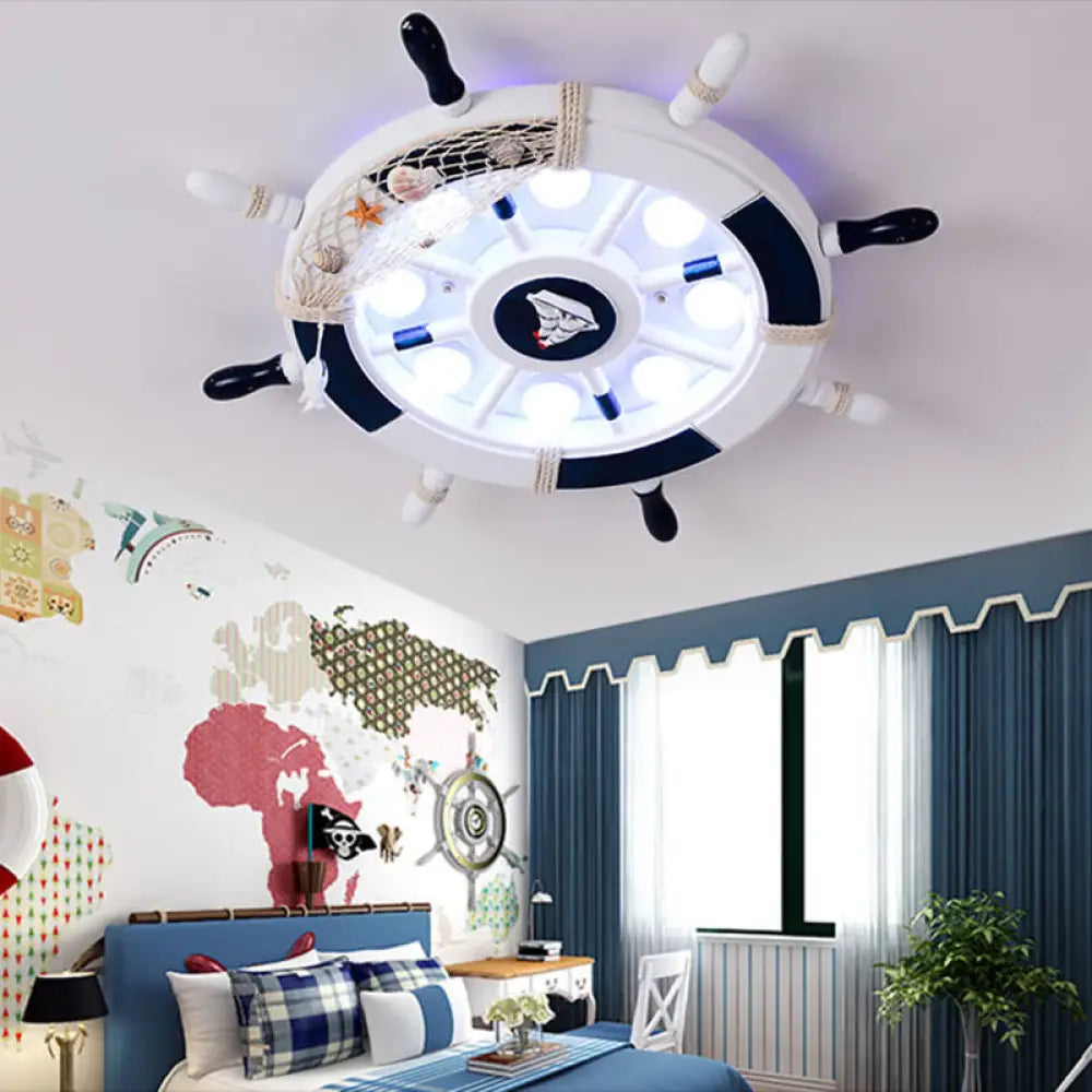 Mediterranean Led Pirate Ship Rudder Ceiling Lamp For Kids’ Bedroom White / 18’