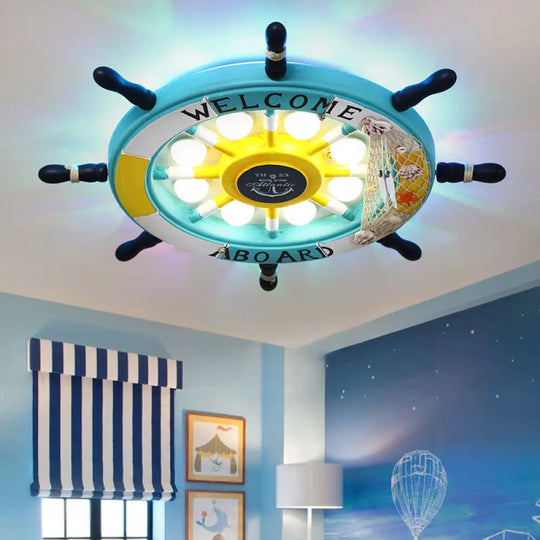 Mediterranean Led Pirate Ship Rudder Ceiling Lamp For Kids’ Bedroom Yellow / 18’