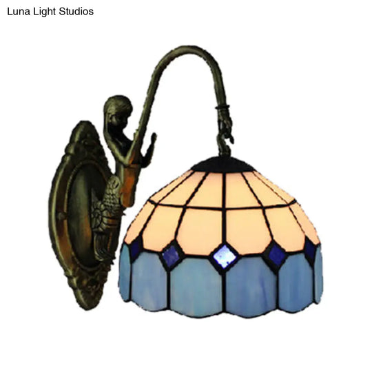 Mediterranean Mermaid Sconce: Blue Dome Wall Light With White Glass & 1 Head