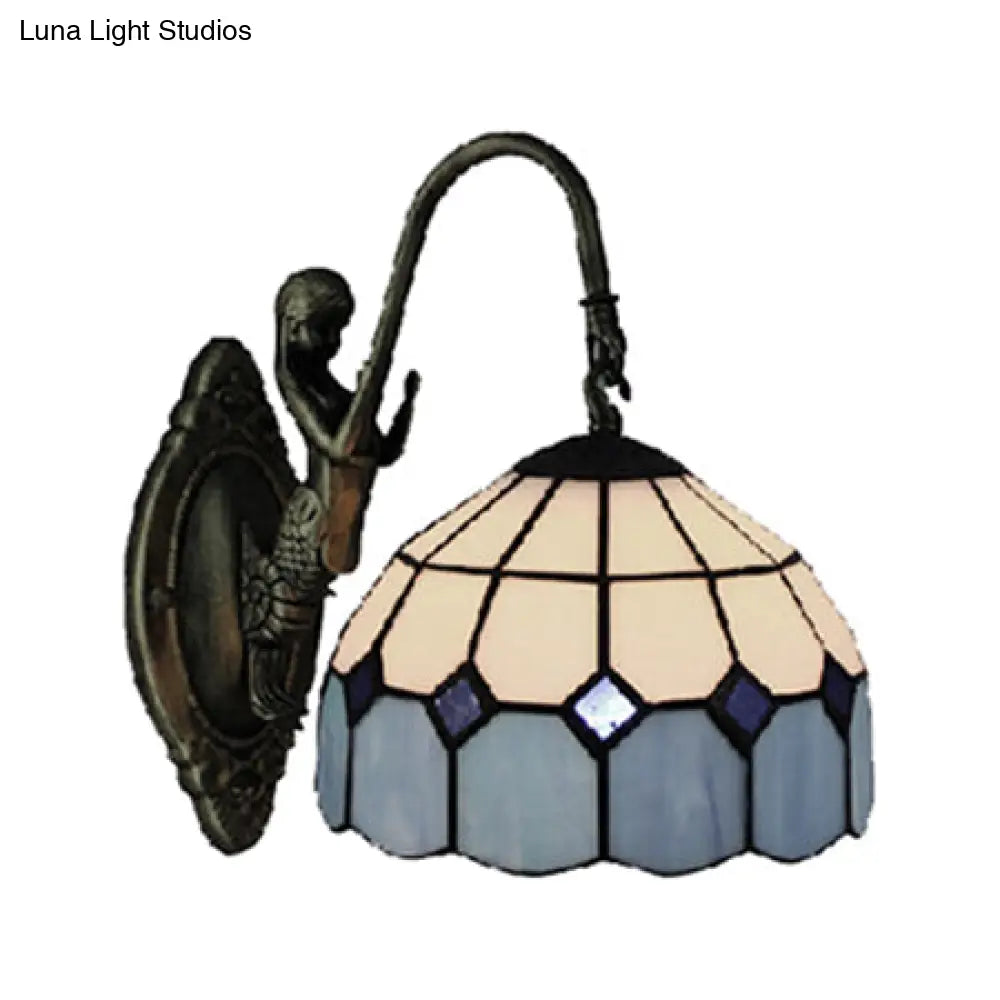 Mediterranean Mermaid Sconce: Blue Dome Wall Light With White Glass & 1 Head