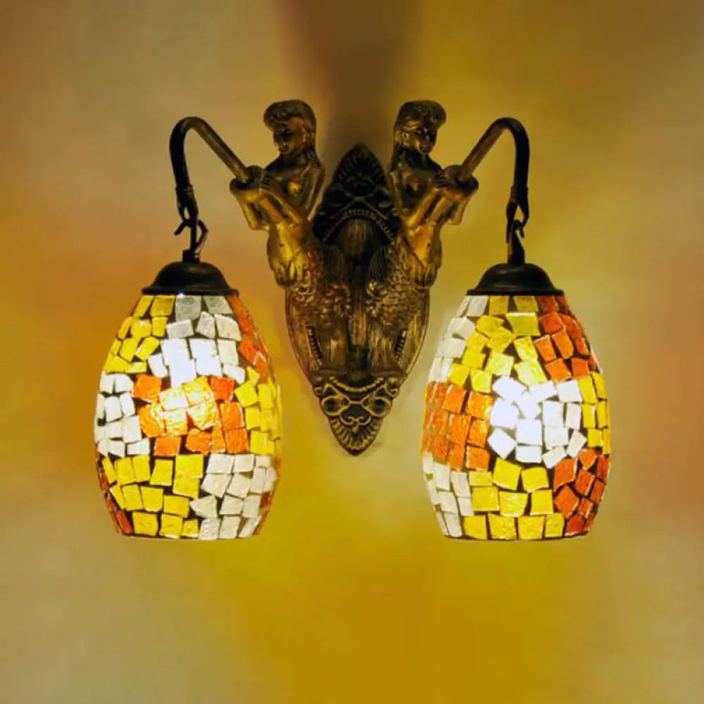 Mediterranean Mermaid Wall Lamp - Hand Cut Glass 2 Lights White/Red/Yellow Sconce Fixture Yellow