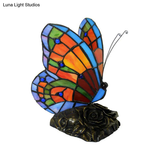 Mediterranean Orange Hand Cut Glass Butterfly Night Table Light