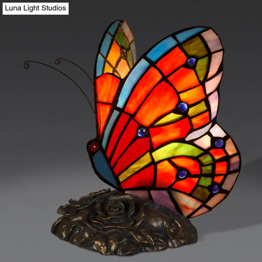 Mediterranean Orange Hand Cut Glass Butterfly Night Table Light