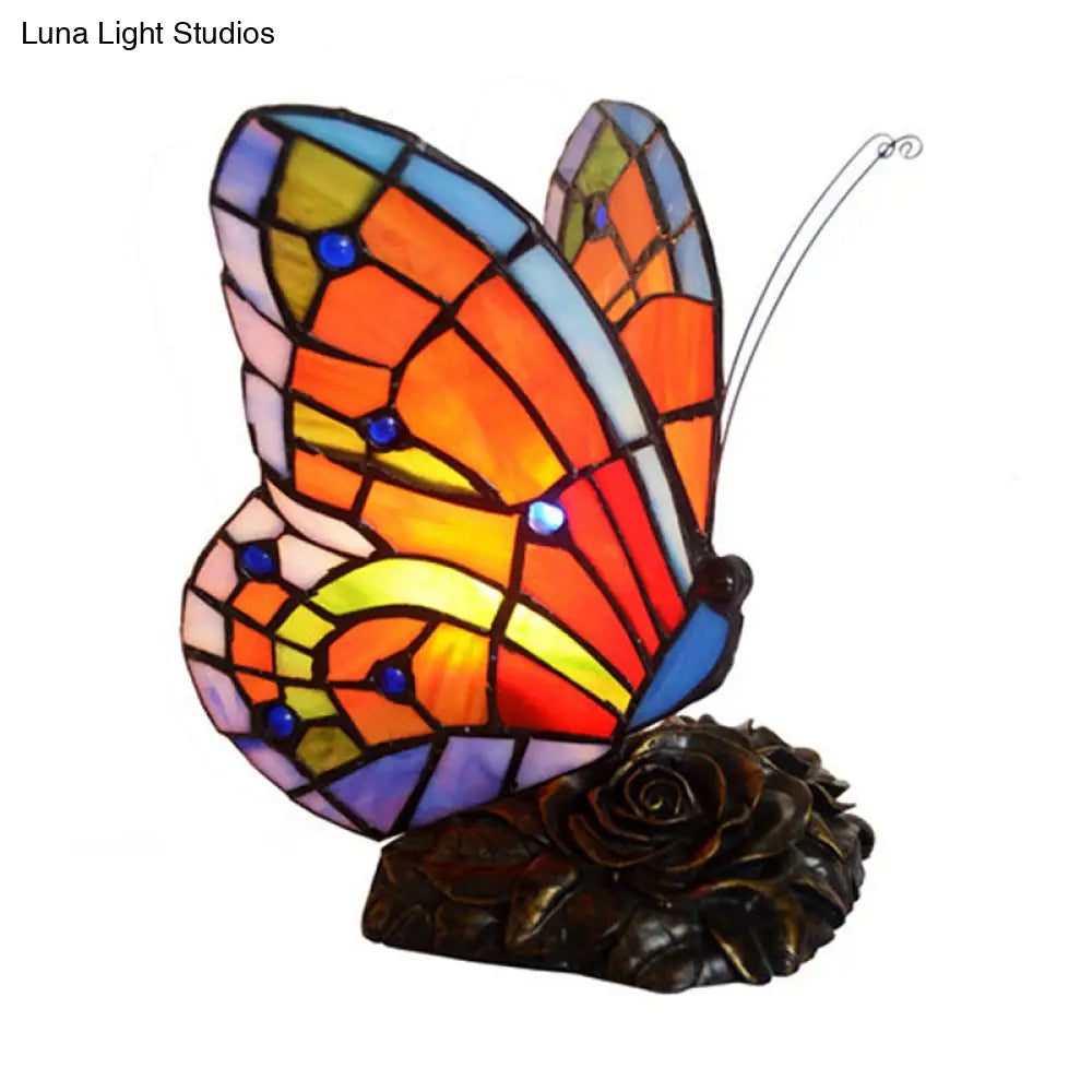 Mediterranean Orange Hand Cut Glass Butterfly Night Table Light