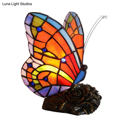 Mediterranean Orange Hand Cut Glass Butterfly Night Table Light