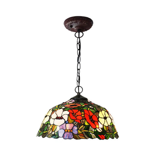 Mediterranean Petal Chandelier With Red/Blue Cut Glass And Bronze Finish - 2 Lights For Kitchen Red