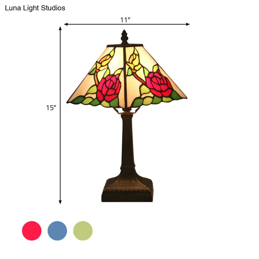 Mediterranean Red/Yellow/Blue Cut Glass Flower Nightstand Lamp - Stylish Bedroom Table Light