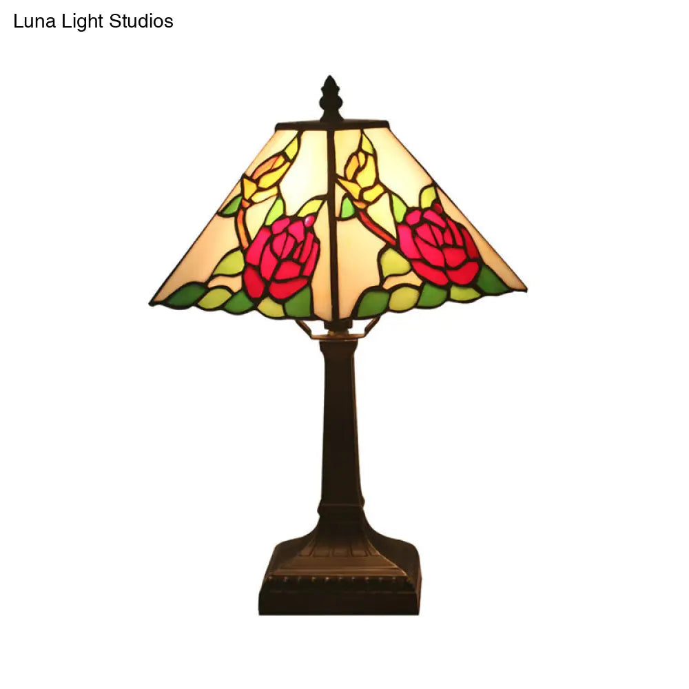 Mediterranean Red/Yellow/Blue Cut Glass Flower Nightstand Lamp - Stylish Bedroom Table Light