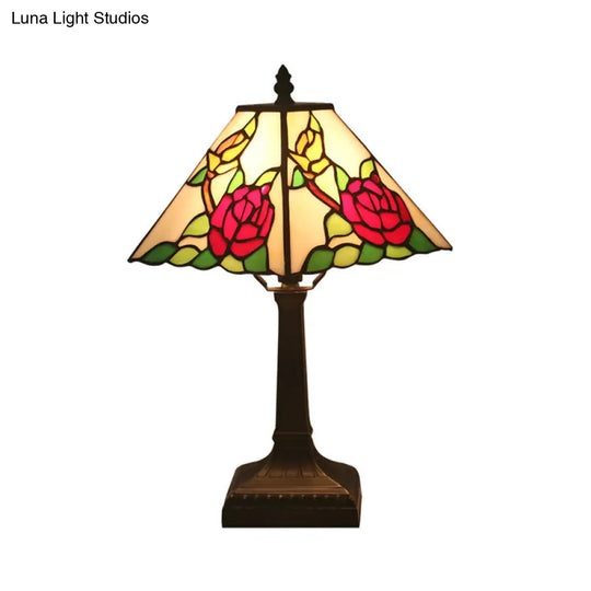 Mediterranean Red/Yellow/Blue Cut Glass Flower Nightstand Lamp - Stylish Bedroom Table Light