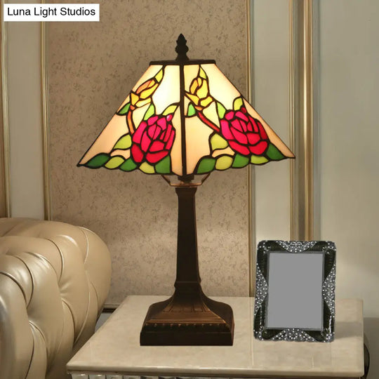 Mediterranean Red/Yellow/Blue Cut Glass Flower Nightstand Lamp - Stylish Bedroom Table Light