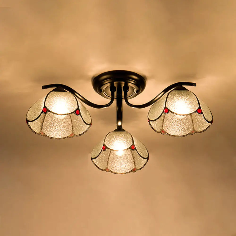 Mediterranean Scalloped Stained Glass Ceiling Fixture With Flush Mount Design - Choose From 3 6 Or