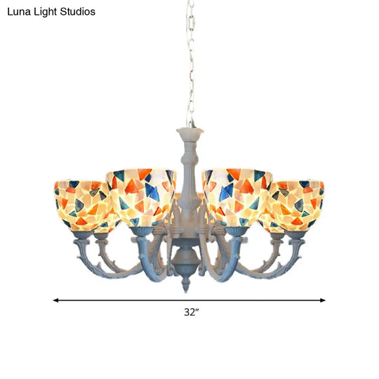 Mediterranean Shell Chandelier - White Mosaic With 3/5/8 Lights For Living Room Ceiling