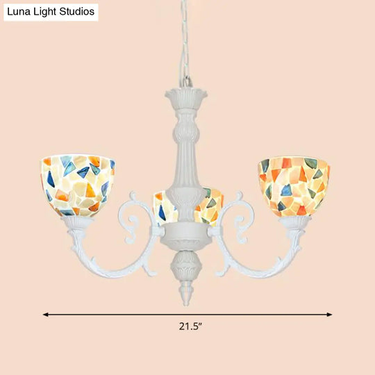 Mediterranean Shell Chandelier - White Mosaic With 3/5/8 Lights For Living Room Ceiling