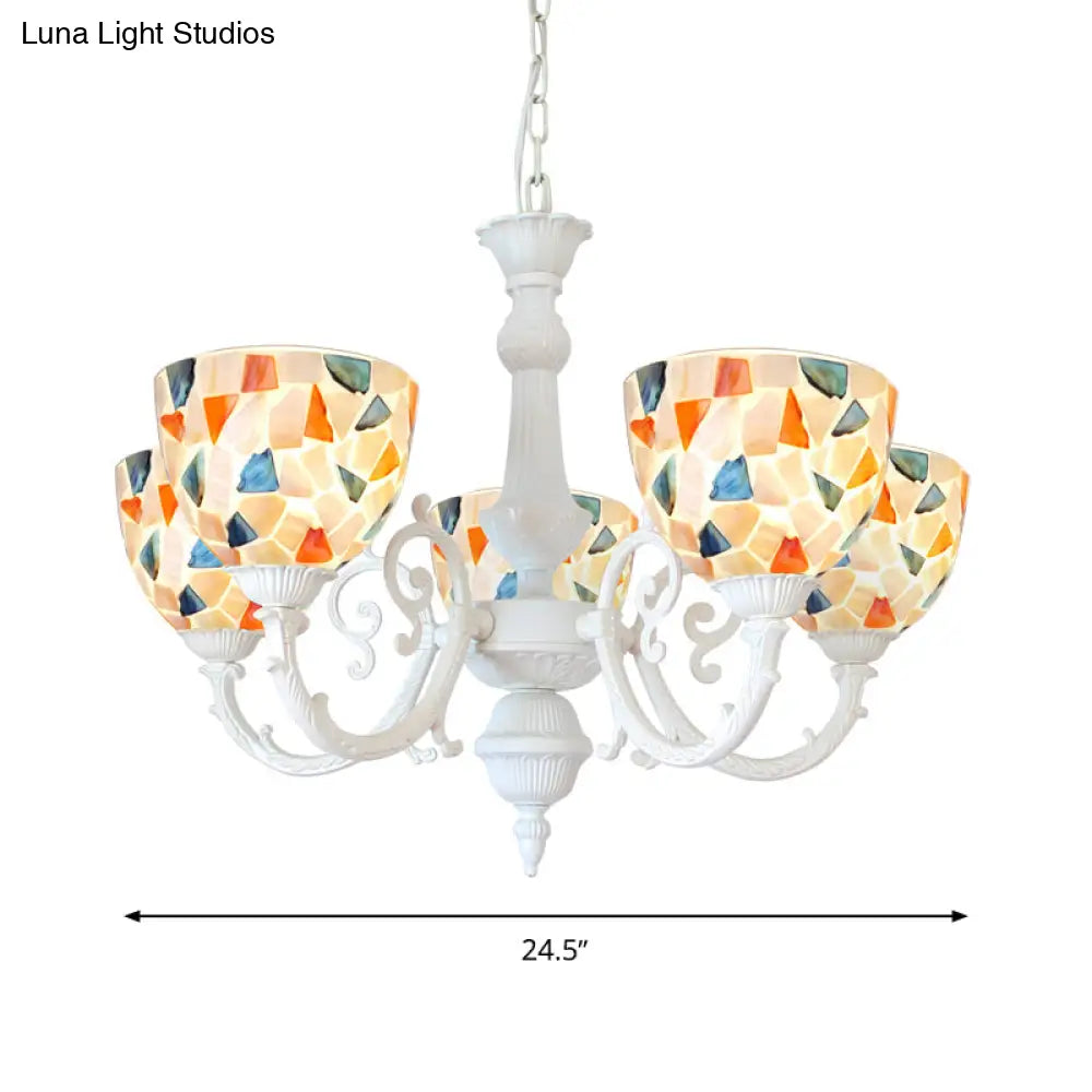 Mediterranean Shell Chandelier - White Mosaic With 3/5/8 Lights For Living Room Ceiling