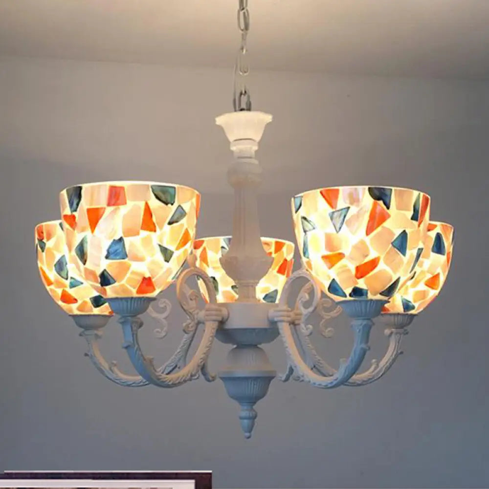 Mediterranean Shell Chandelier - White Mosaic With 3/5/8 Lights For Living Room Ceiling 5 /