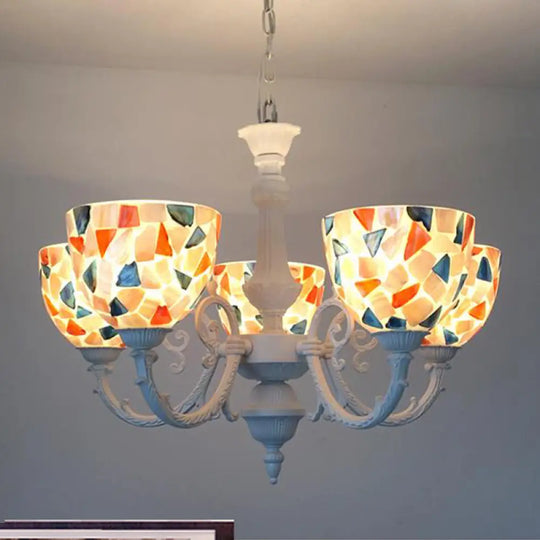 Mediterranean Shell Chandelier - White Mosaic With 3/5/8 Lights For Living Room Ceiling 5 /