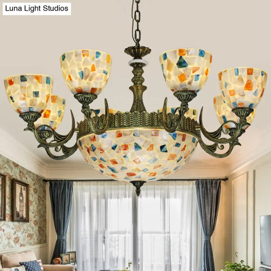 White Shell Mosaic Pendant Chandelier With 5/9/11 Lights - Mediterranean Style Ceiling Lighting