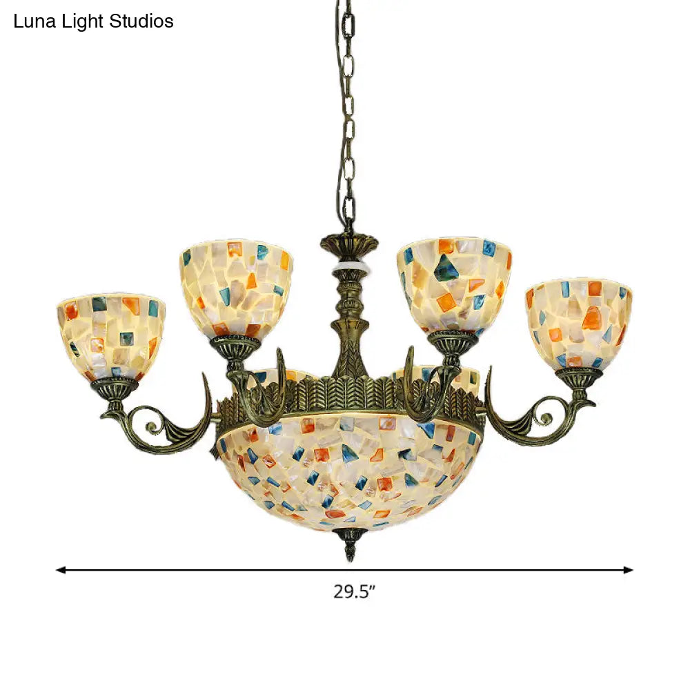 Mediterranean Shell Mosaic Pendant Chandelier - White With 5/9/11 Lights