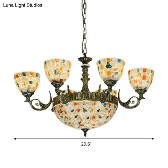 White Shell Mosaic Pendant Chandelier With 5/9/11 Lights - Mediterranean Style Ceiling Lighting