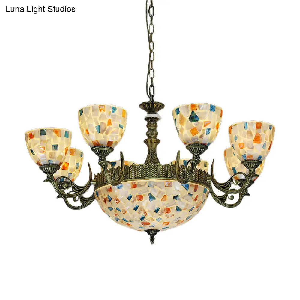 White Shell Mosaic Pendant Chandelier With 5/9/11 Lights - Mediterranean Style Ceiling Lighting