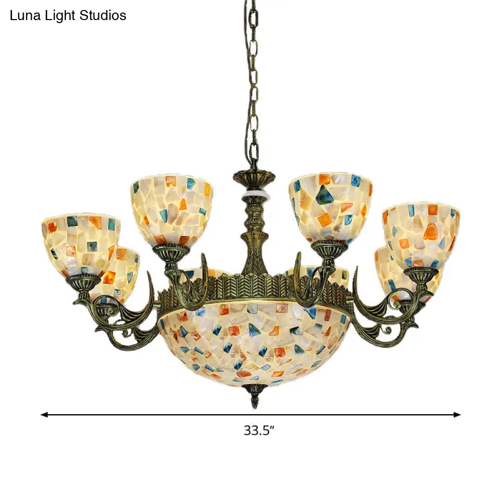 Mediterranean Shell Mosaic Pendant Chandelier - White With 5/9/11 Lights